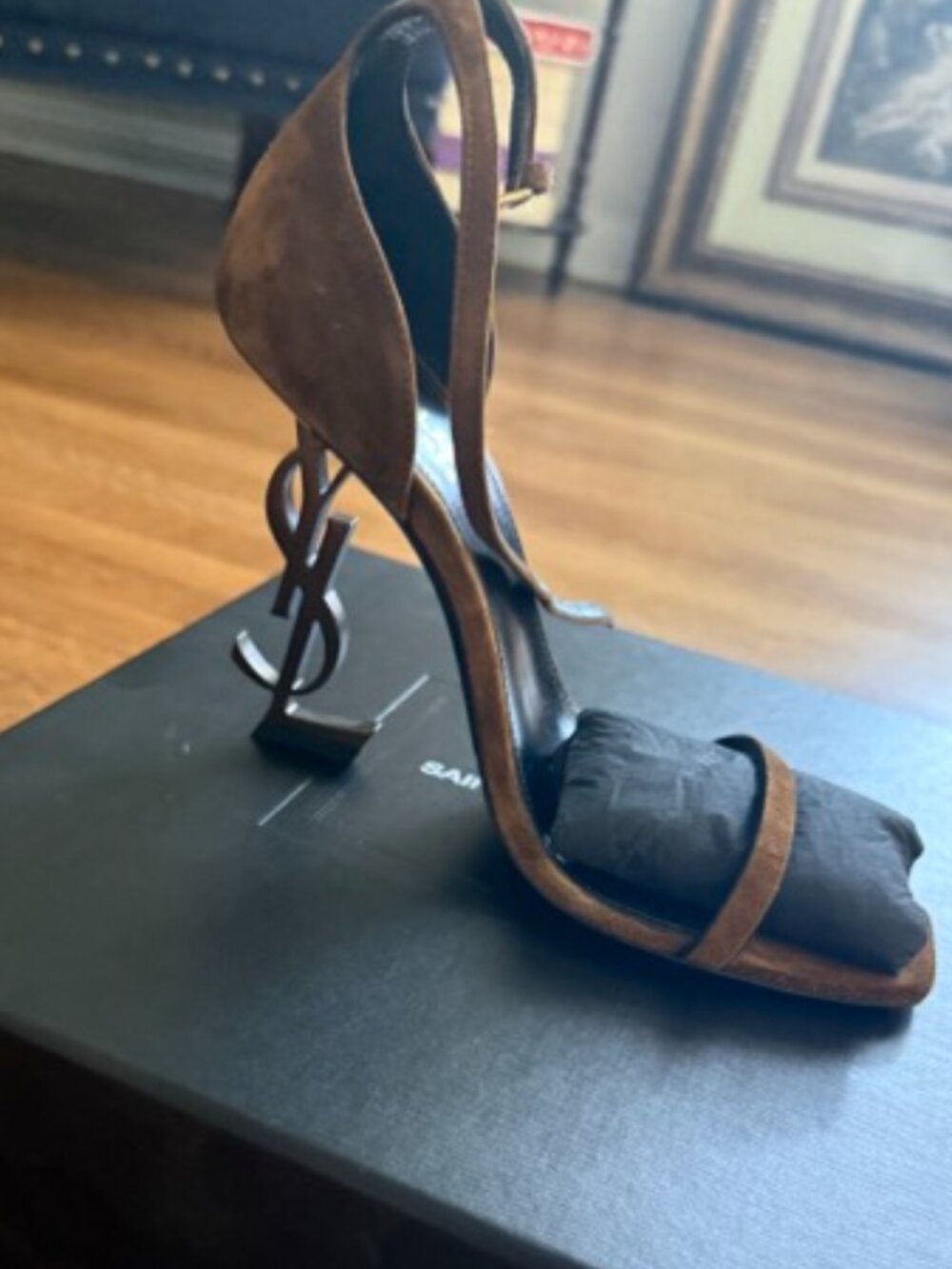 YSL, Yves Saint Laurent Opyum Suede Heel Sandal - Size 6.5/36.5